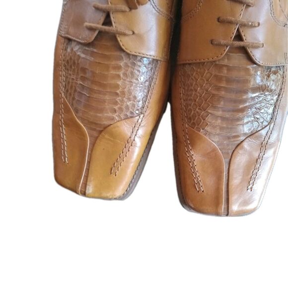 Giorgio Brutini Mens Derby Dress Shoes 9.5W Cognac Square Toe Genuine Snakeskin - Picture 9 of 12